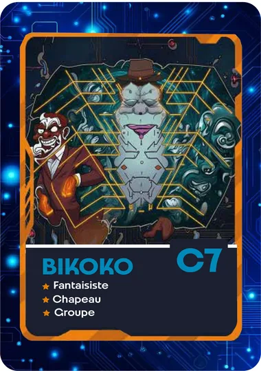 Carte BIKOKO, code C7. Attributs : fantaisiste, chapeau, groupe.