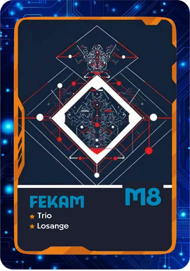 Carte FEKAM, code M8. Attributs : trio, losange.